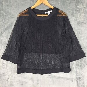 Womens Top Large Black Fairy Grunge Goth‎ Whimsygoth Edgy Sheer Lace Egirl Cyber